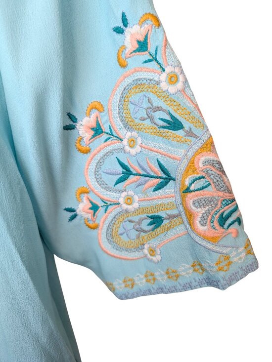 Soft Surroundings Womens XL Tunic Top Blue Floral Embroidered Blouse - Picture 3 of 7